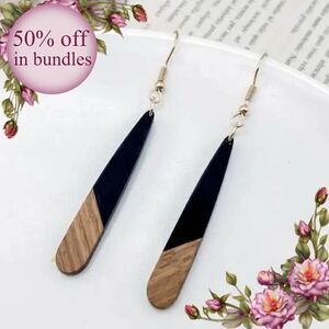 Two Tone Wooden Water Drop Earrings